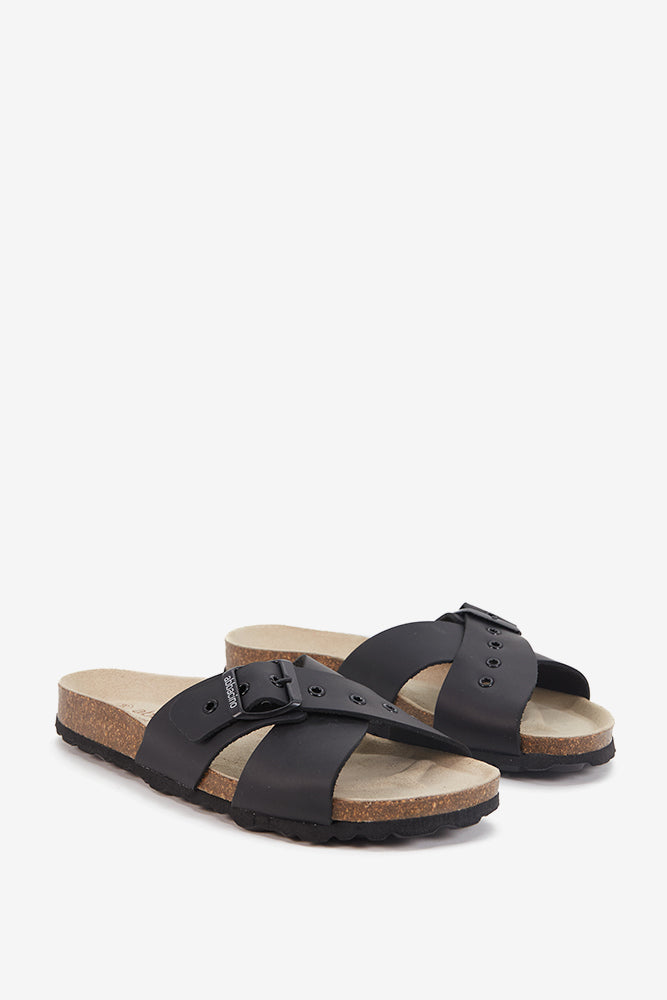 abbacino-sandalia-plana-cruzada-serraje-negro-con-hebilla image 2