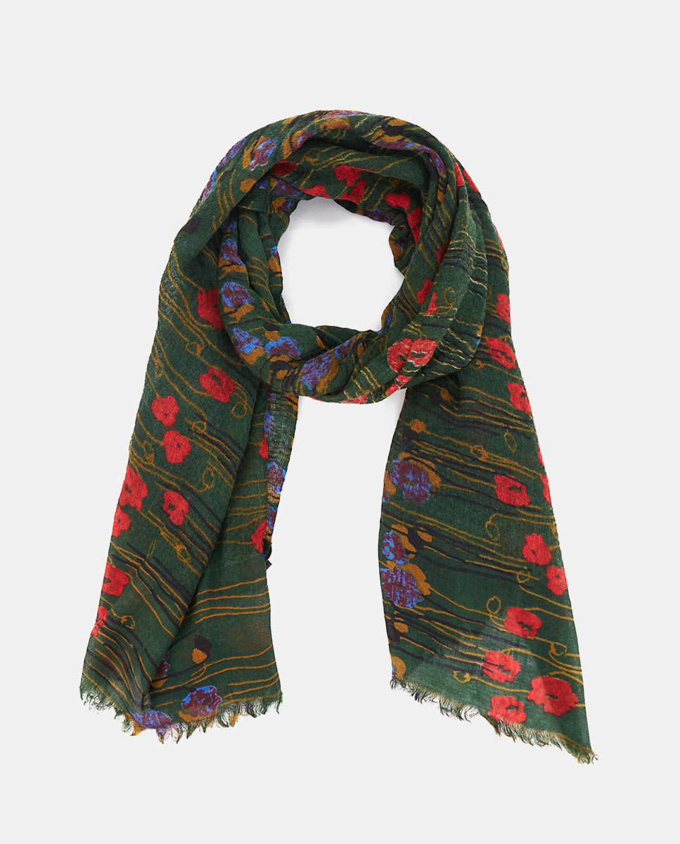 abbacino-pa-uelo-de-lana-verde-con-estampado-floral-art-stico image 2