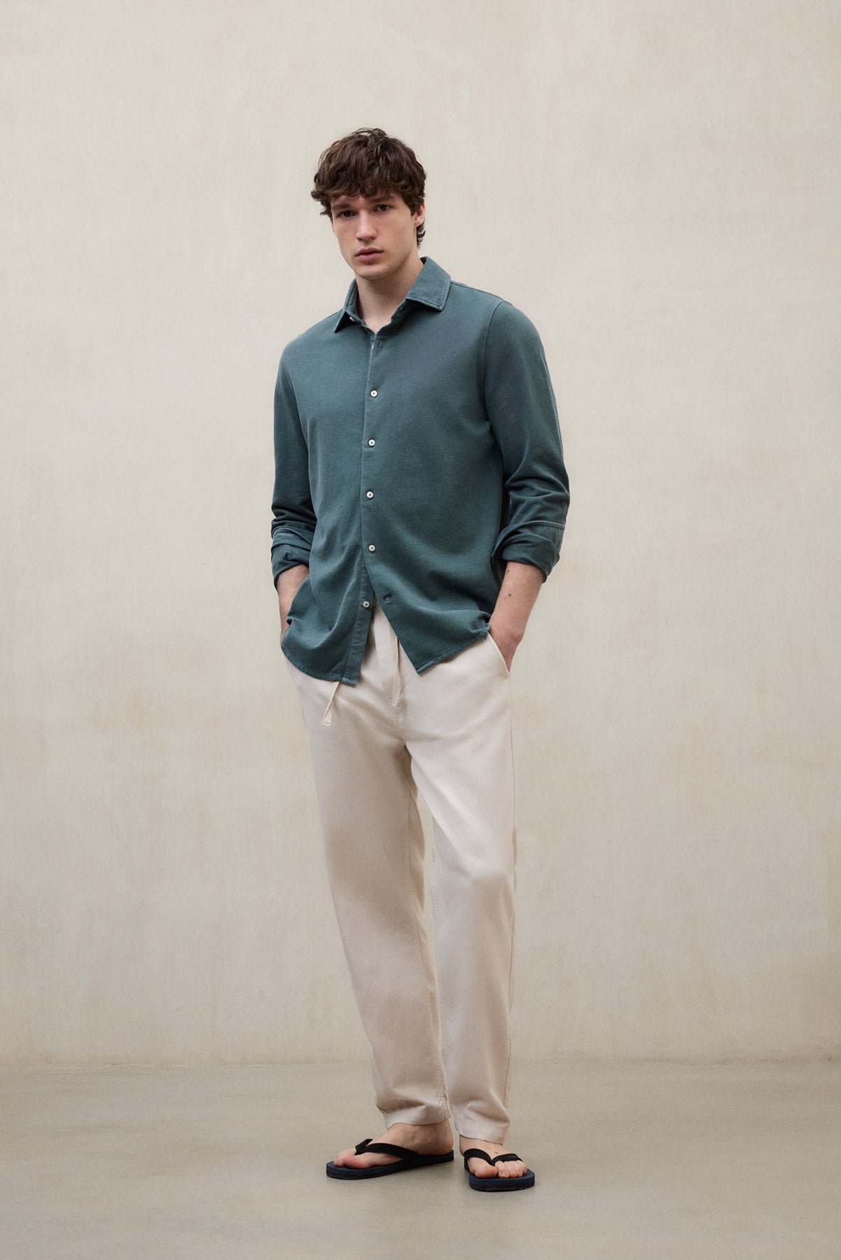camisa-ecoalf-new-gotham-verde-para-hombre-100-algod-n-reciclado-cuello-italiano image 1