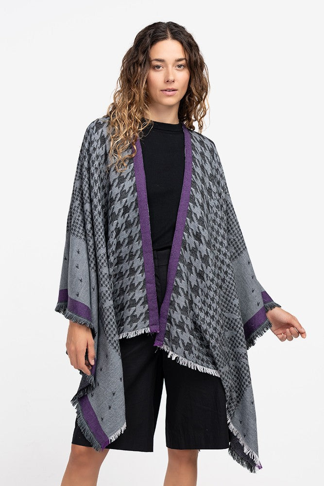 abbacino-poncho-gris-estampado-pata-de-gallo-talla-nica image 2