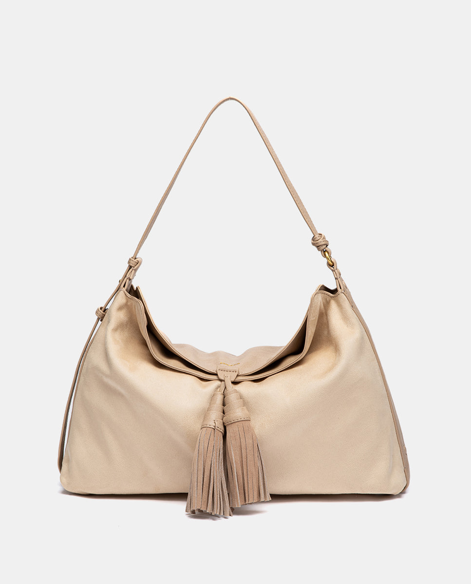 bolso-de-hombro-abbacino-antelina-reciclada-beige-con-borlas image 1