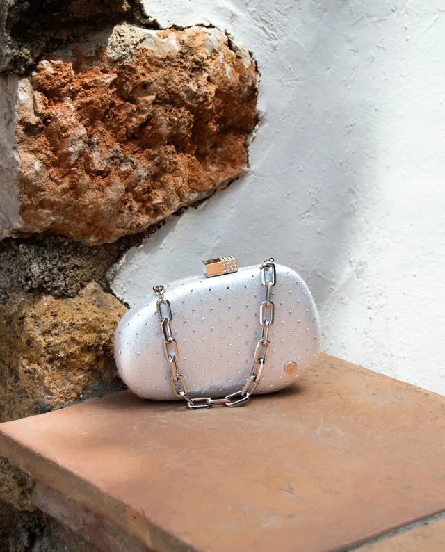 kbas-clutch-de-piel-sint-tica-fiesta-laurel-color-plata-bolso-de-mano-y-bandoler image 1