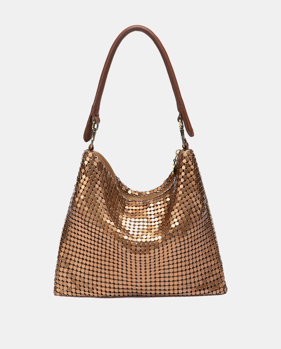 bolso-de-hombro-abbacino-de-fiesta-en-malla-met-lica-ocre-con-cremallera image 4