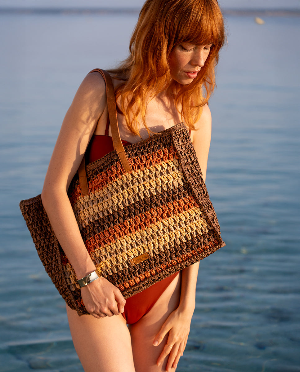 abbacino-capazo-rafia-a-rayas-cognac-shopper image 2