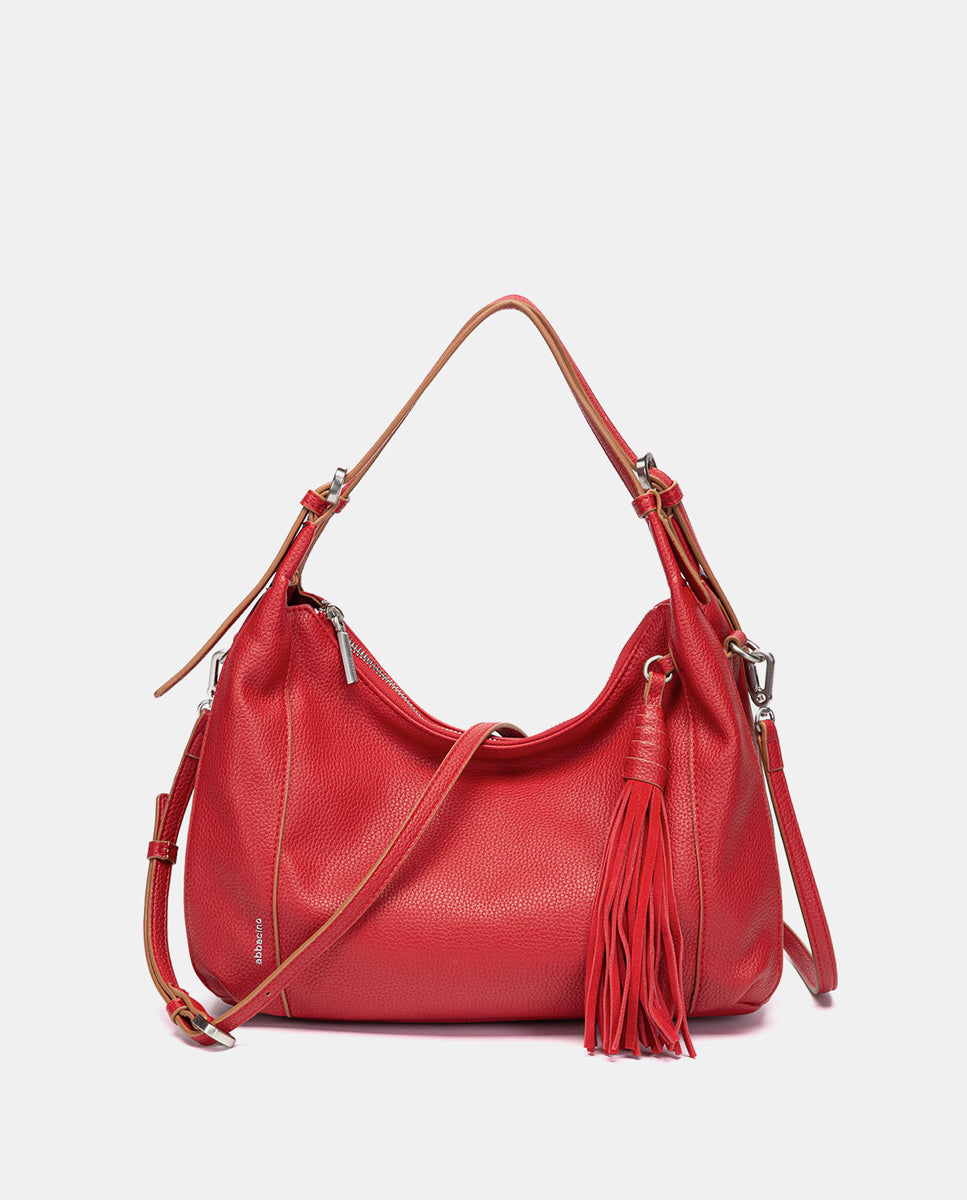 abbacino-bolso-de-hombro-rojo-en-materiales-reciclados-con-borla image 4