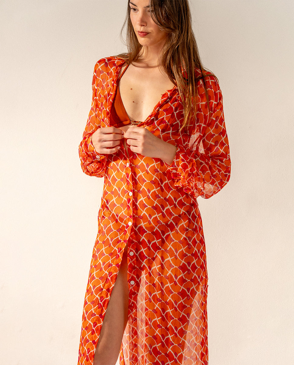 abbacino-t-nica-larga-de-viscosa-naranja-con-estampado-geom-trico image 4