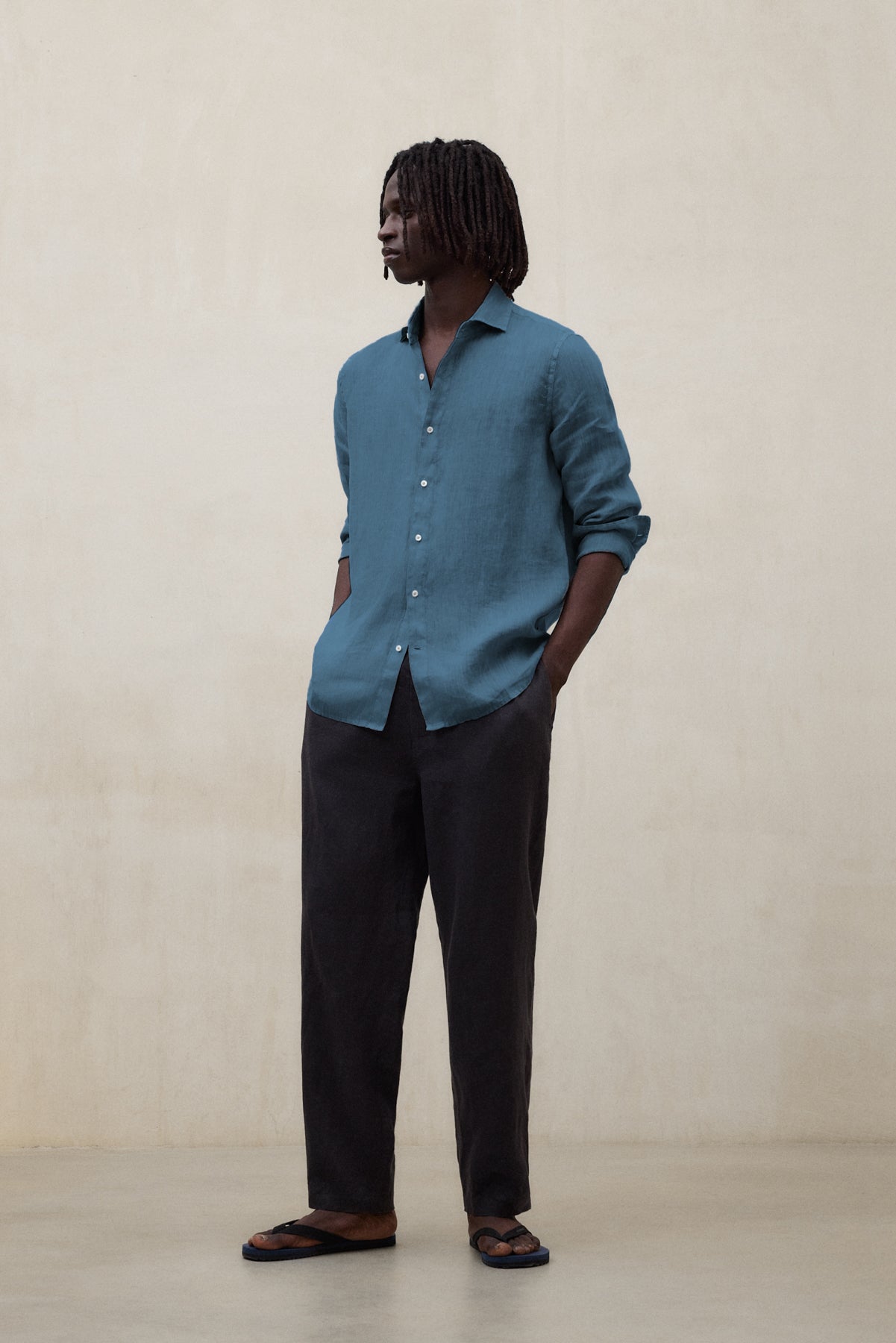 ecoalf-camisa-alfredo-de-lino-azul-de-hombre-100-lino-fit-regular image 2