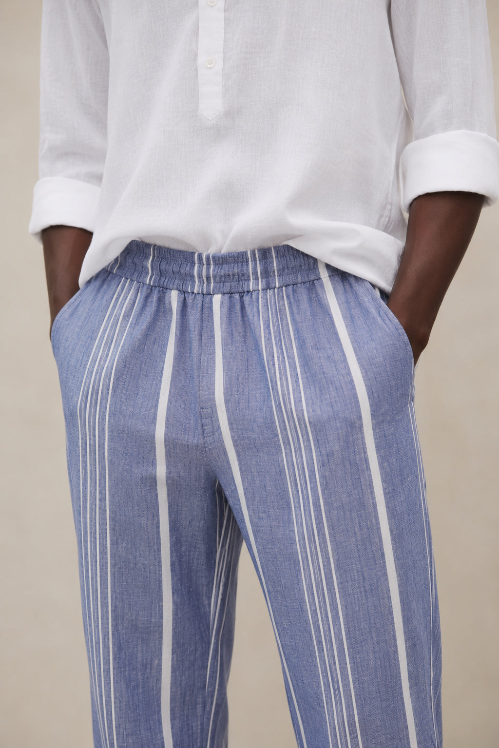 ecoalf-pantalones-gina-azul-de-lino-para-hombre-rayas-fit-regular-y-cord-n image 2