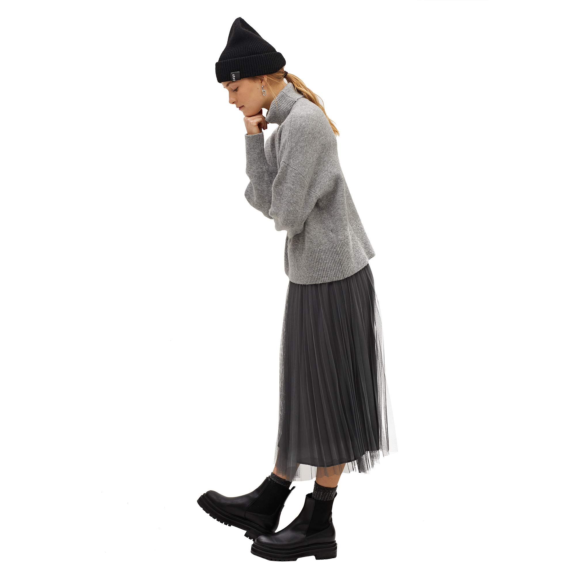 parfois-falda-plisada-cintura-el-stica-mujer-gris image 3