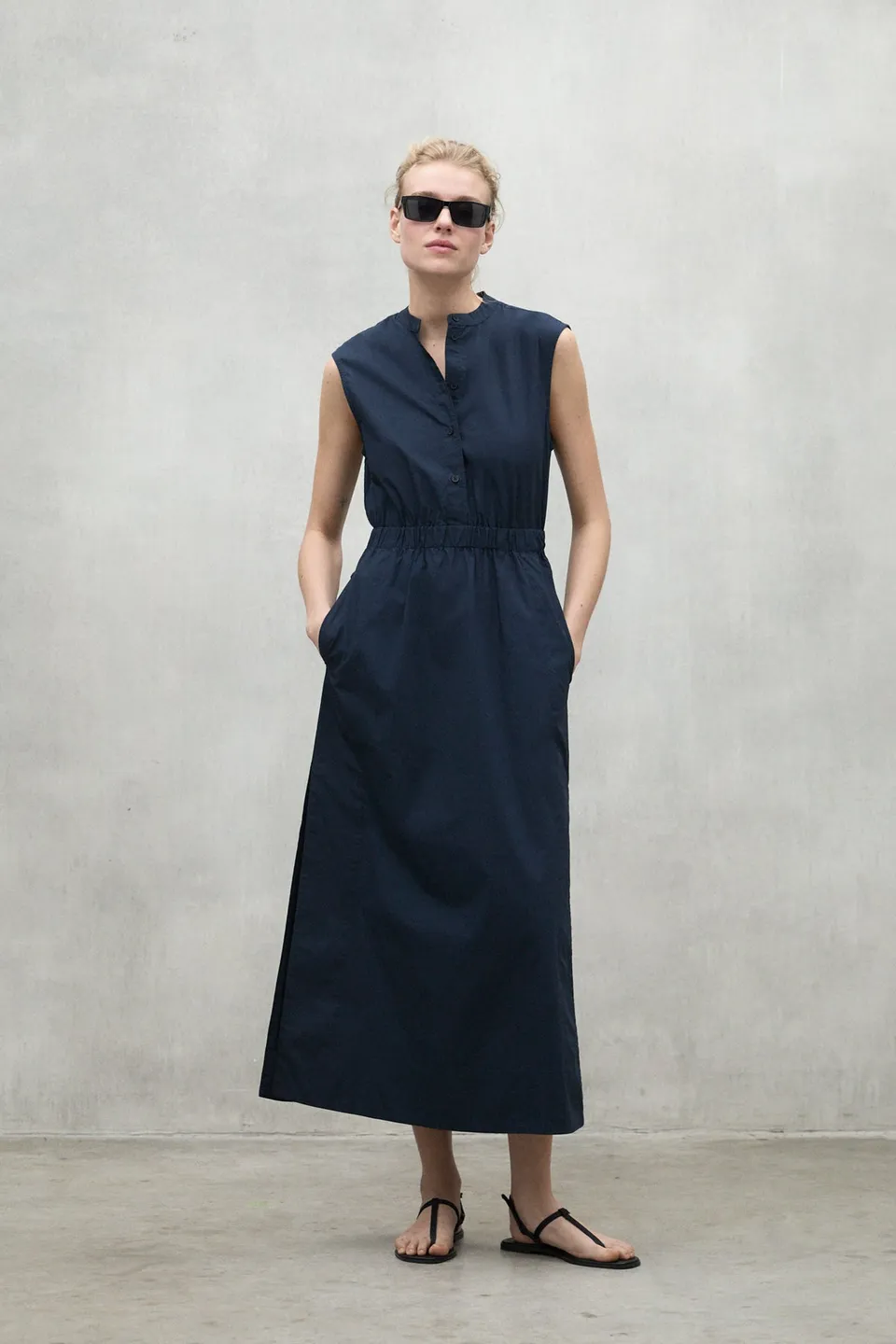 ecoalf-vestido-mika-azul-marino-de-mujer-30-algod-n-reciclado-cuello-mao-y-cintu image 1