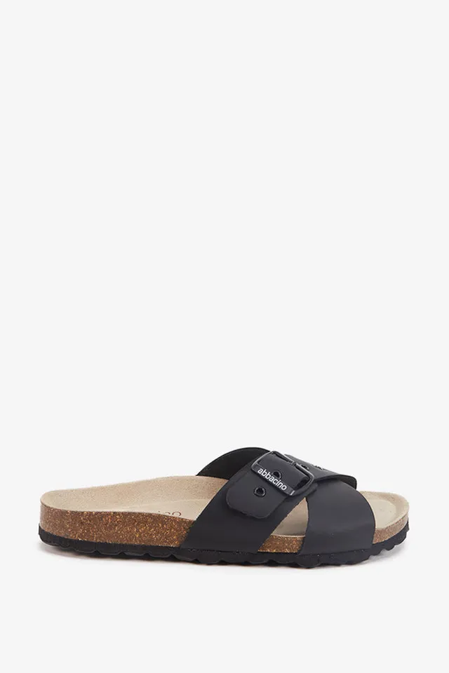 abbacino-sandalia-plana-cruzada-serraje-negro-con-hebilla image 1