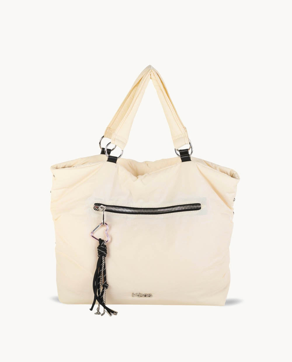 tote-de-nylon-kbas-color-marfil-con-cremallera-y-bolsillo-exterior image 1