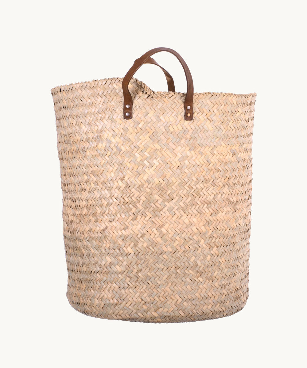 capazo-kbas-de-palma-natural-con-asas-de-cuero image 1