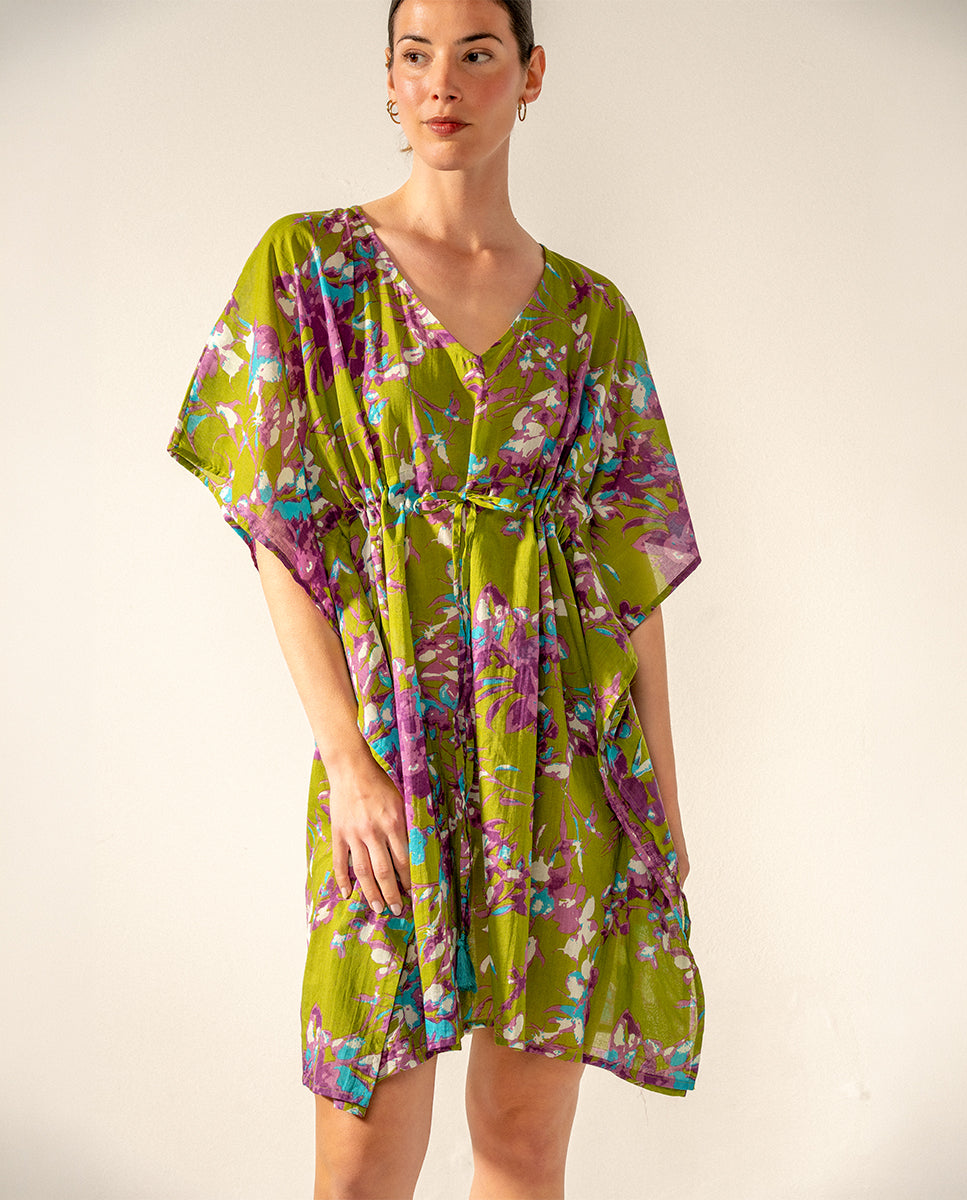abbacino-caft-n-de-algod-n-estampado-floral-verde-talla-nica image 1