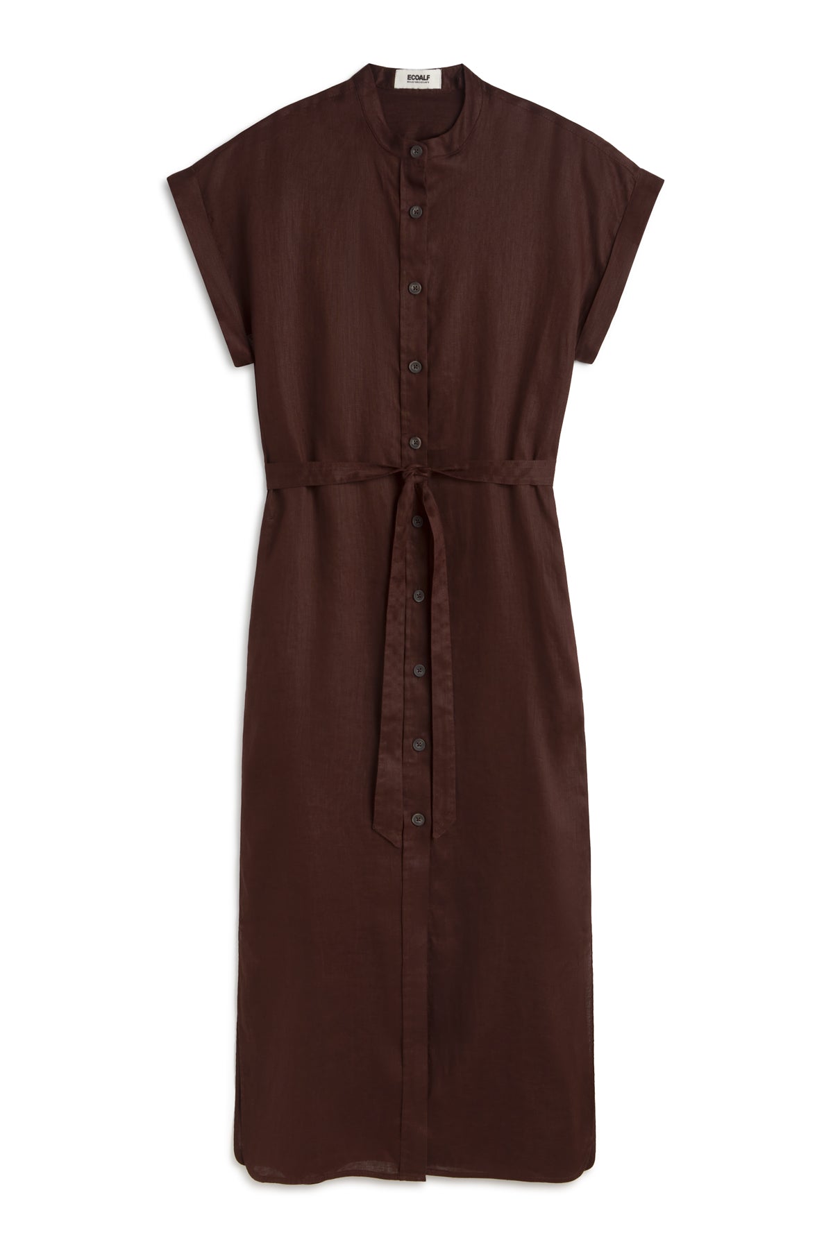 ecoalf-vestido-amatista-marr-n-para-mujer-80-lino-manga-corta-cuello-mao-y-bolsi image 8