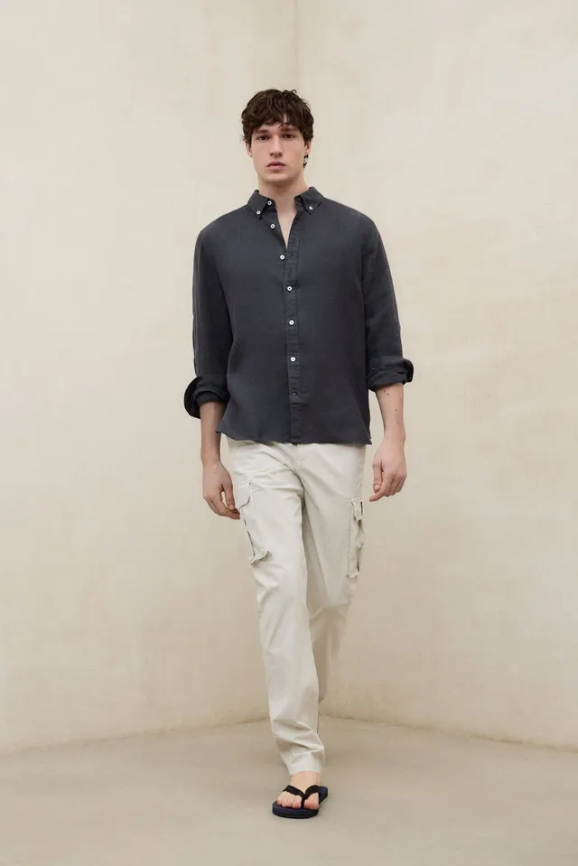 camisa-malibu-de-ecoalf-para-hombre-100-lino-gris-oscuro-manga-larga-fit-regular image 1