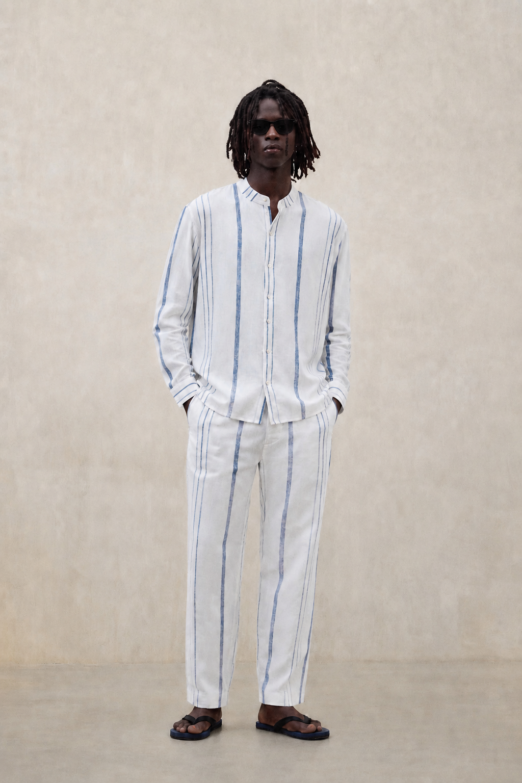 ecoalf-pantalones-de-rayas-gina-blanco-80-lino-fit-regular-tiro-medio-cintura-el image 1