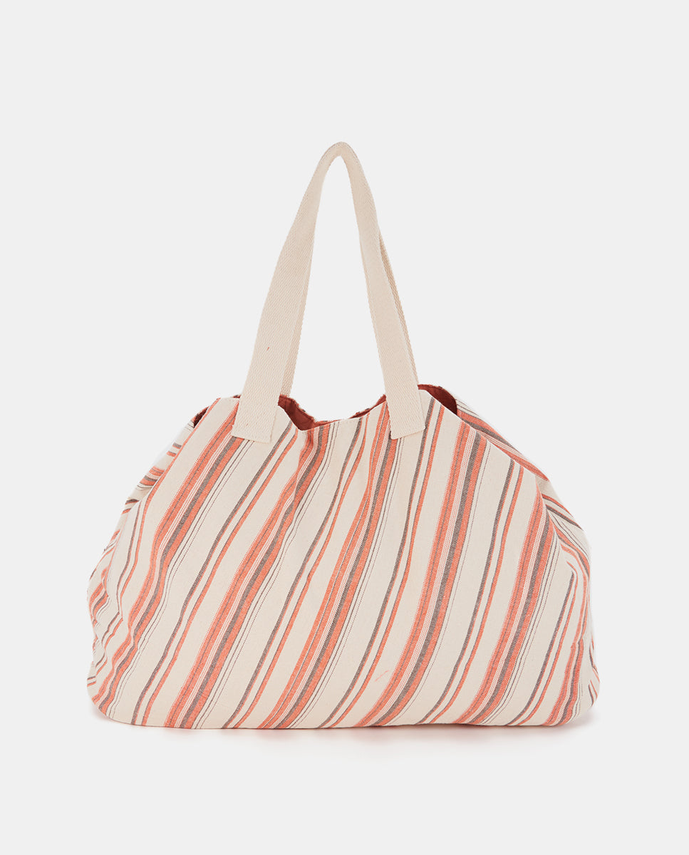 abbacino-bolsa-de-playa-algod-n-naranja-a-rayas-gran-capacidad image 3