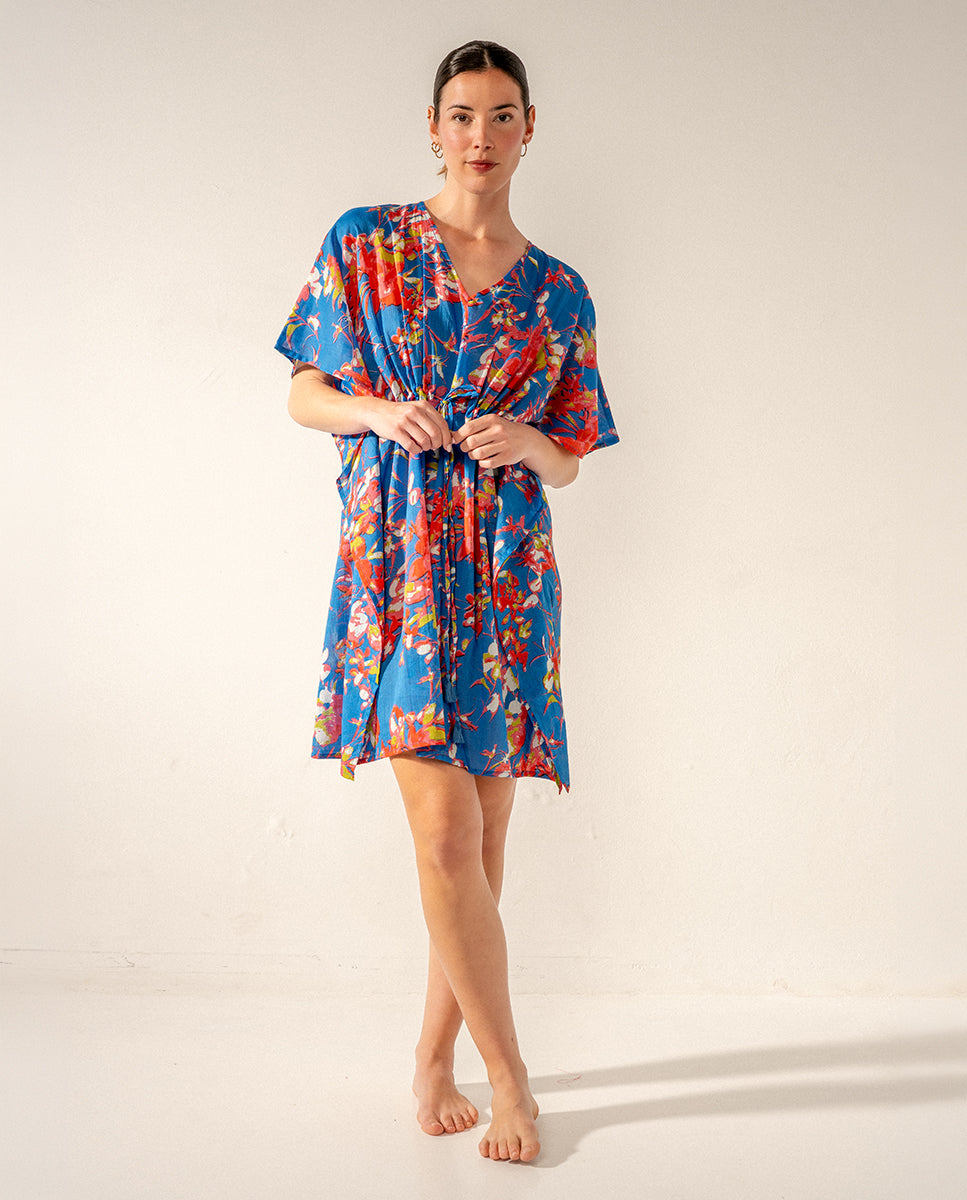 caft-n-algod-n-abbacino-floral-azul-con-lazo image 2