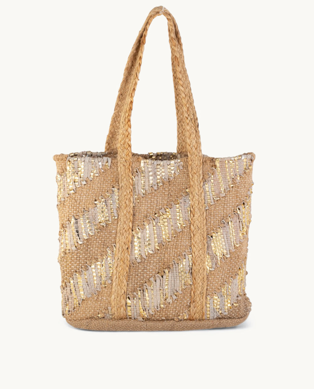 kbas-tote-piel-y-yute-color-oro-bolso-amplio-y-elegante image 1