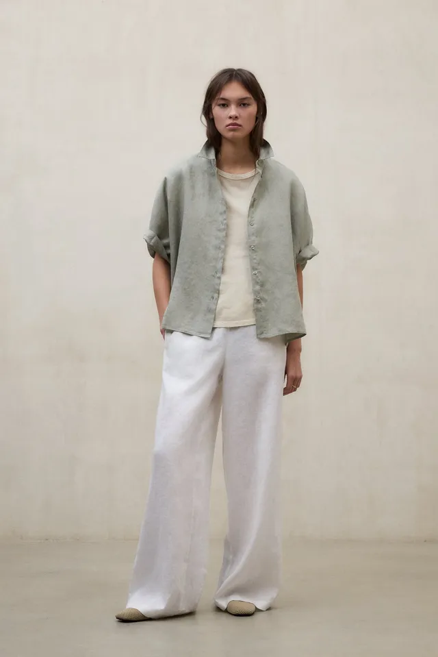 camisa-melania-verde-ecoalf-lino-80-oversize-mujer image 1