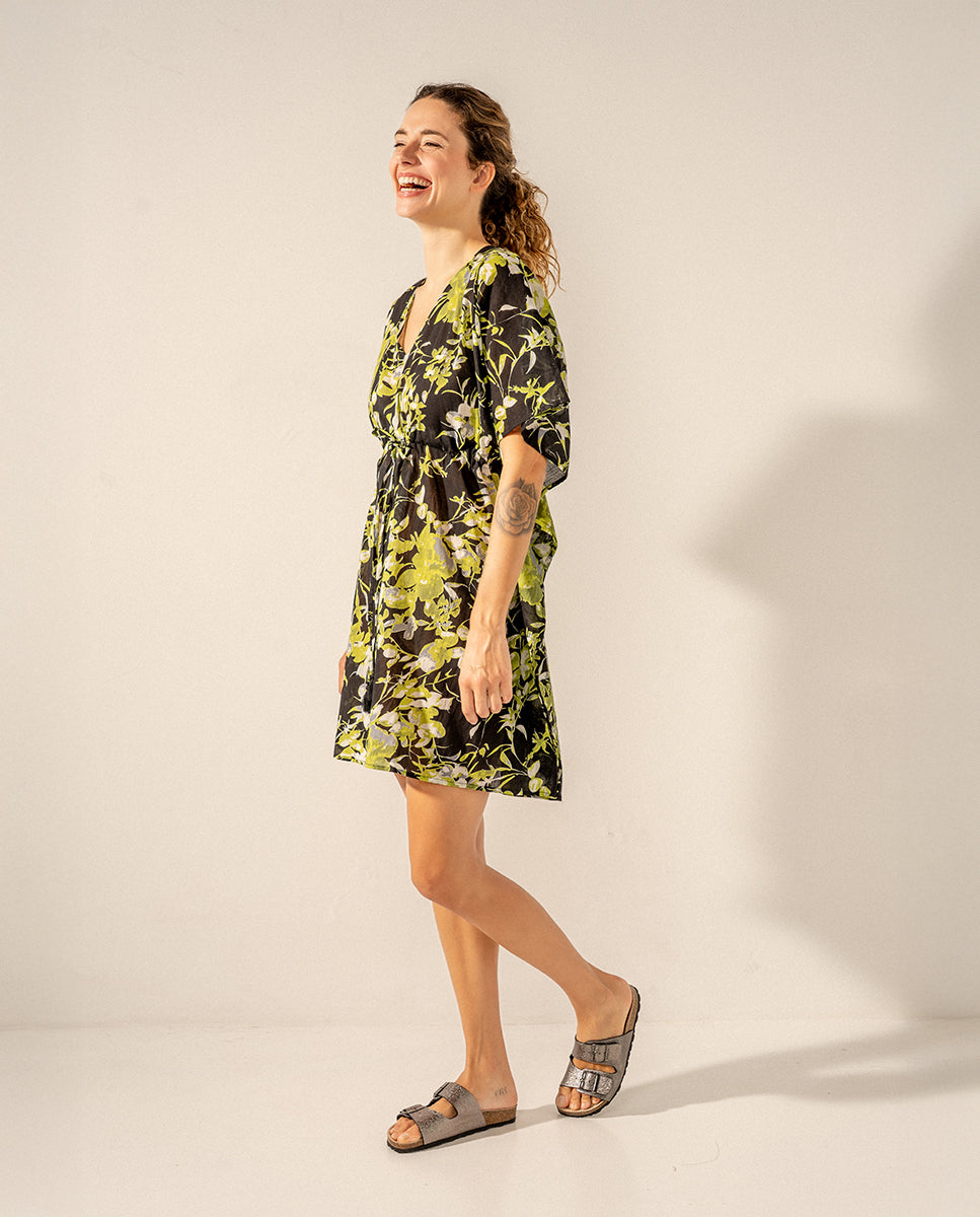 abbacino-caft-n-algod-n-floral-negro-talla-nica-playa image 1
