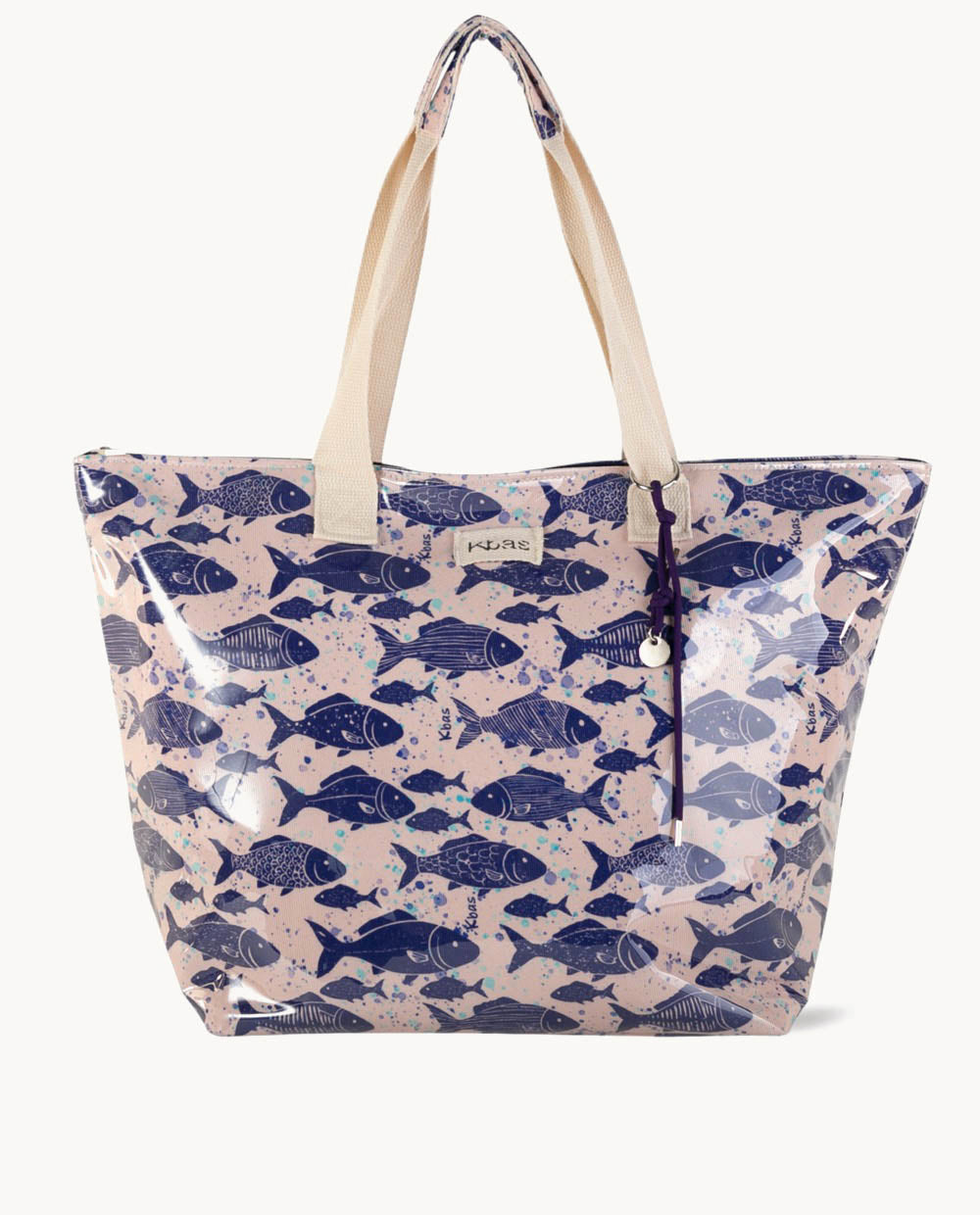 bolso-playa-kbas-lona-plastificada-estampado-pescado-con-cremallera image 1