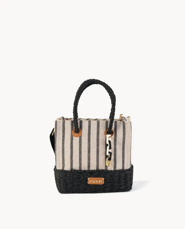 kbas-tote-peque-o-de-canvas-y-fibra-natural-con-cremallera-negro image 1