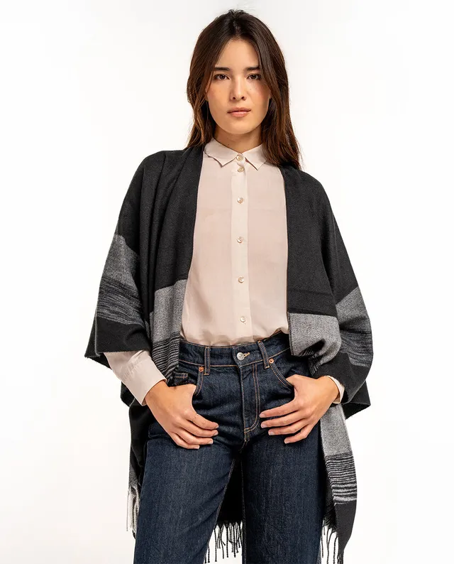 abbacino-poncho-estampado-a-rayas-negro-talla-nica image 1