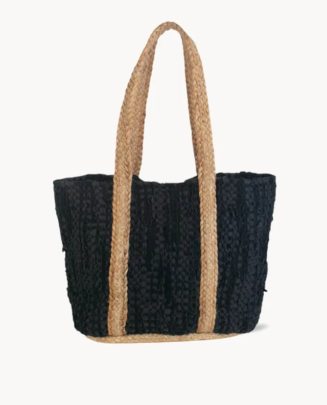 kbas-bolso-tote-de-serraje-reciclado-y-yute-color-negro image 1