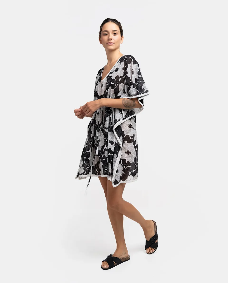 caft-n-abbacino-algod-n-floral-blanco-y-negro image 1