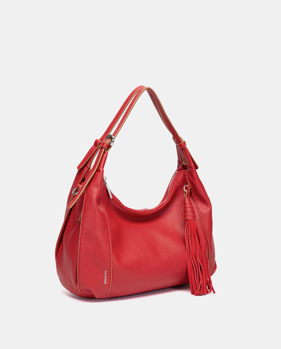 abbacino-bolso-de-hombro-rojo-en-materiales-reciclados-con-borla image 2