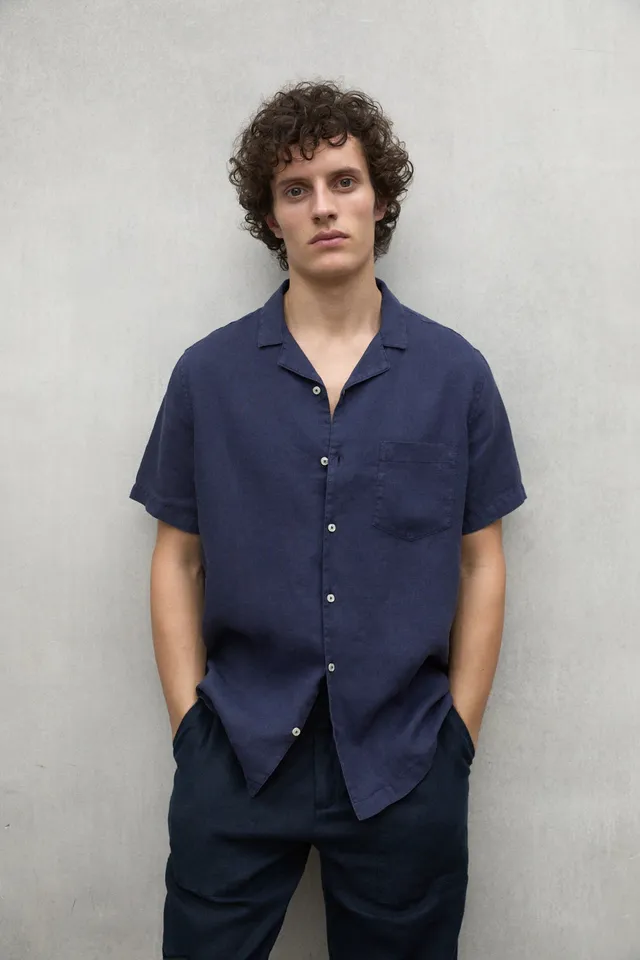 ecoalf-camisa-sutar-azul-marino-lino-100-con-cuello-bowling image 1