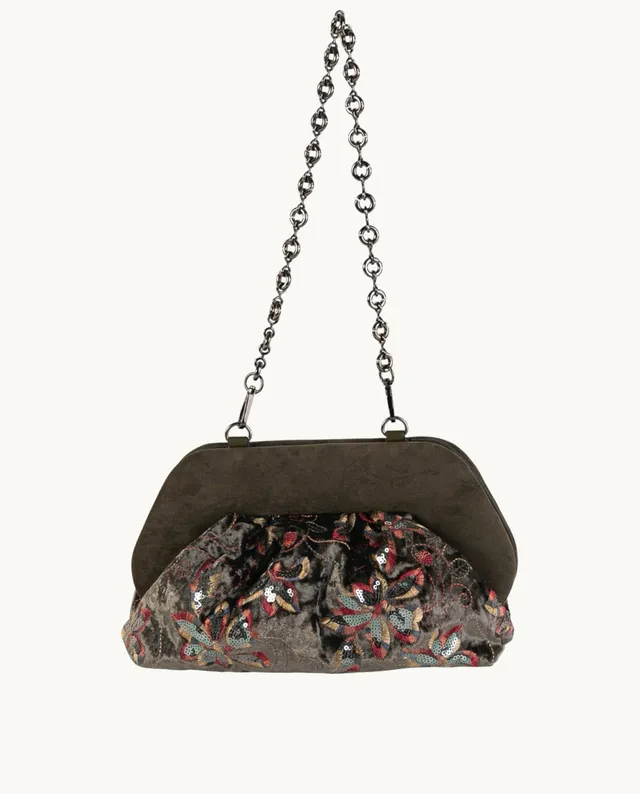 clutch-de-flores-de-textil-coctel-merito-color-kaki-bolso-de-mano-con-asa-de-hom image 1
