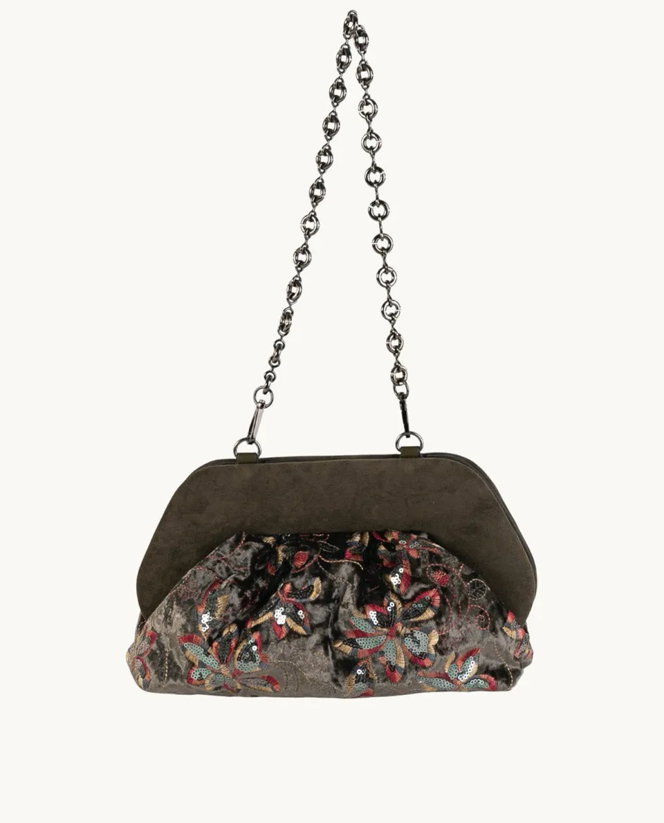 clutch-de-flores-de-textil-coctel-merito-color-kaki-bolso-de-mano-con-asa-de-hom image 1