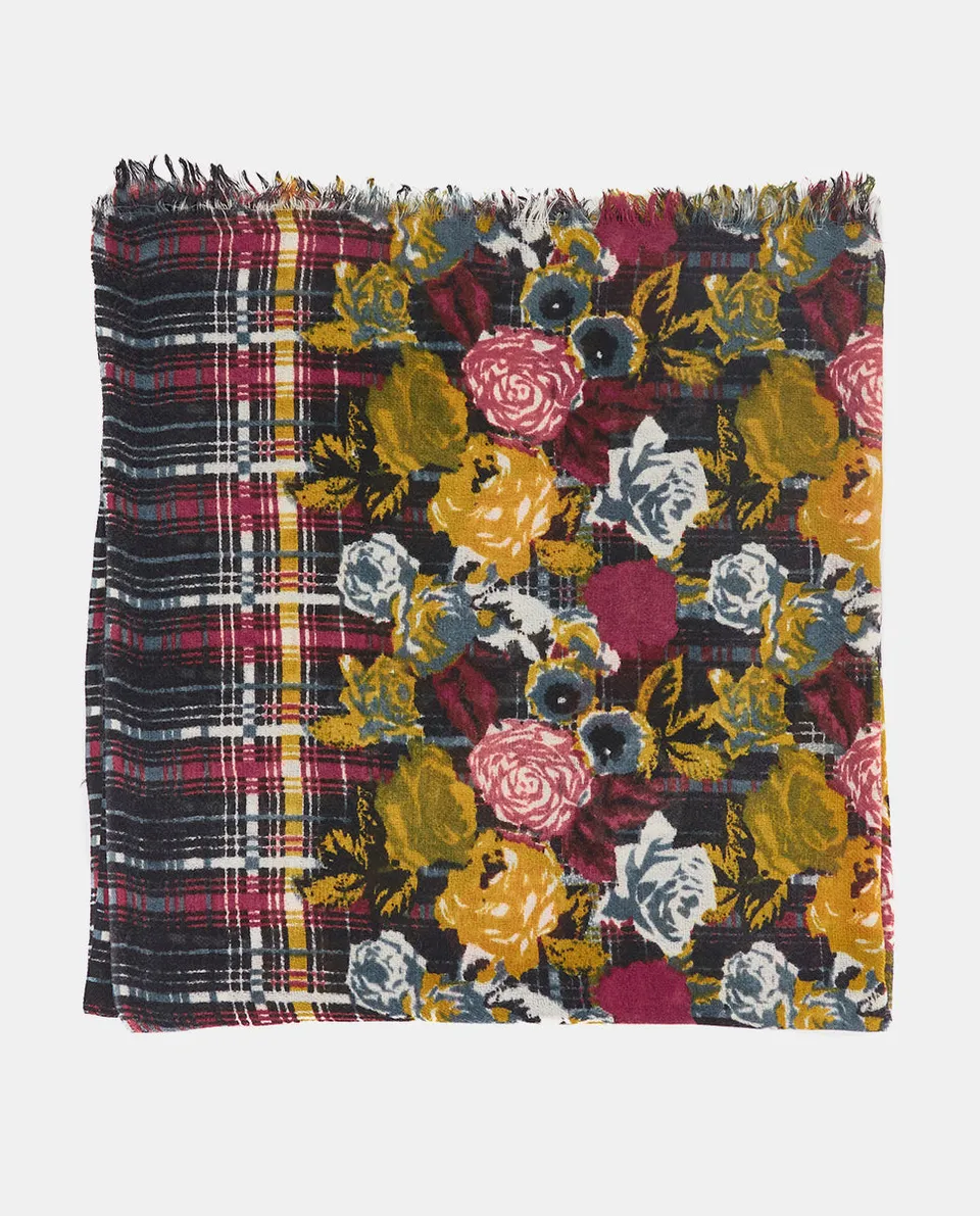 pa-uelo-de-lana-abbacino-negro-estampado-floral-y-cuadros image 1