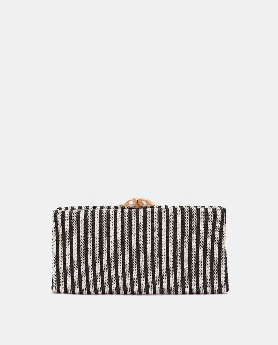 clutch-de-fiesta-abbacino-negro-a-rayas-cierre-de-boquilla-de-madera image 1