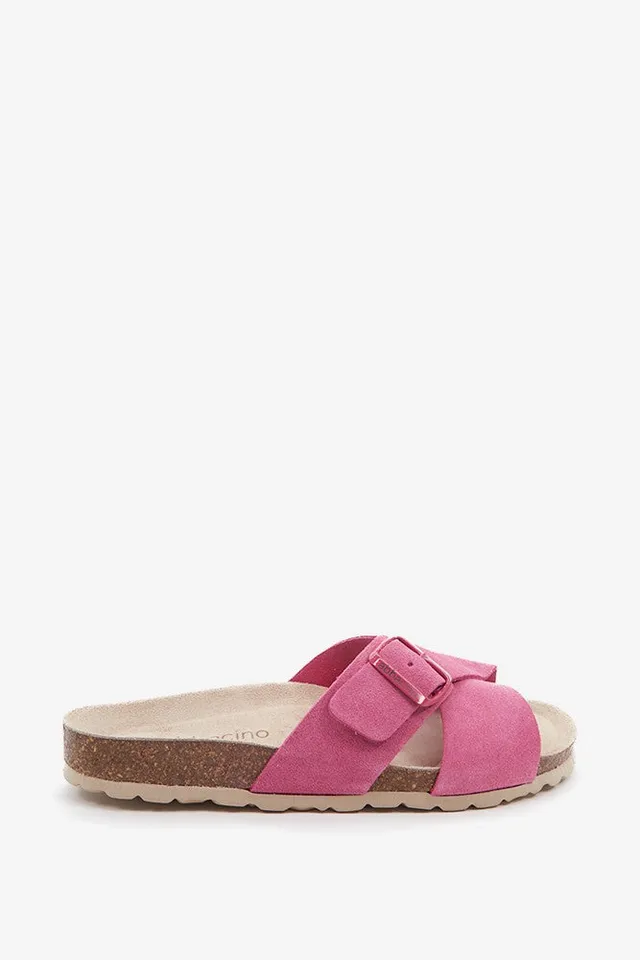 abbacino-sandalia-plana-mujer-serraje-fucsia-con-hebilla image 1