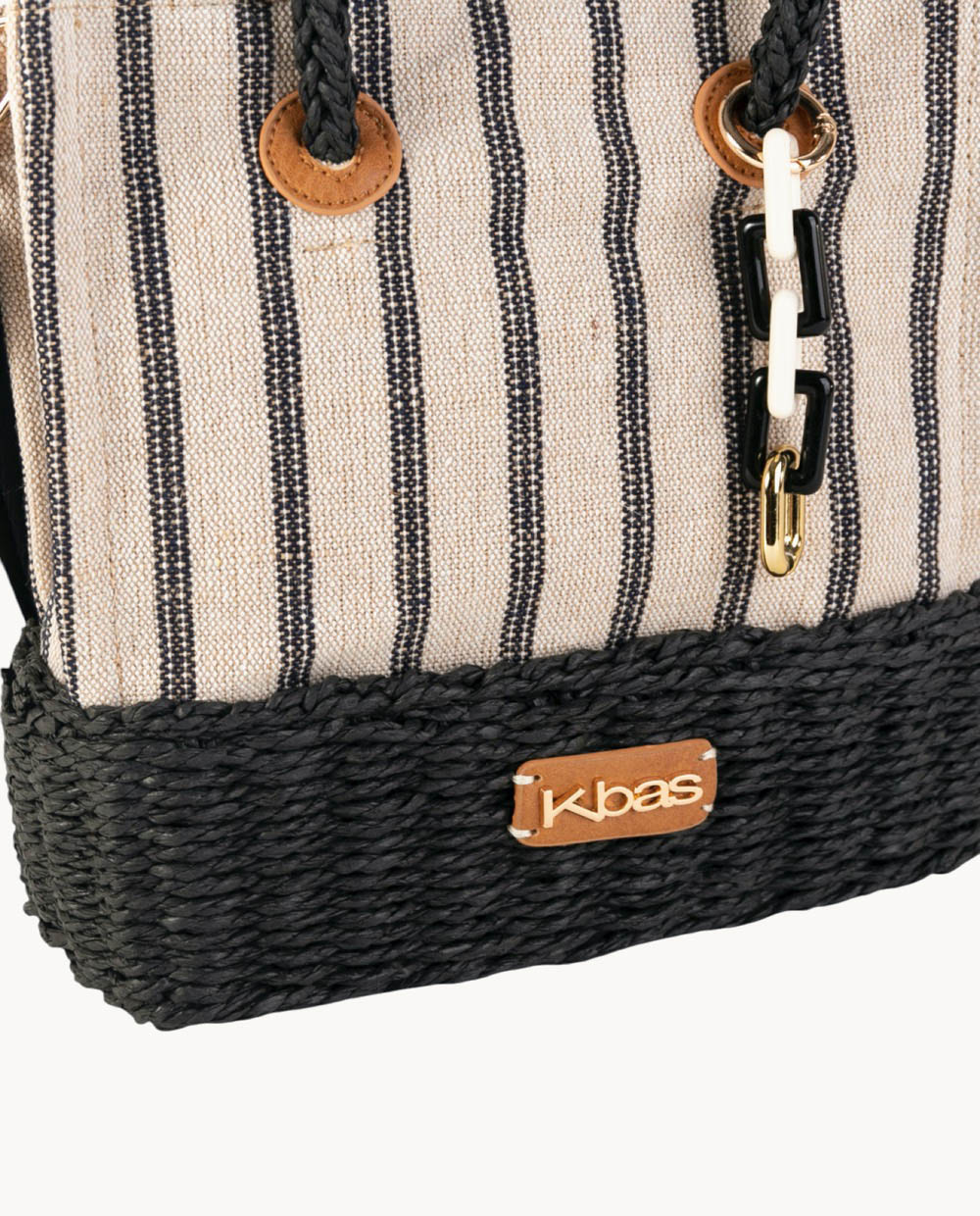 kbas-tote-peque-o-de-canvas-y-fibra-natural-con-cremallera-negro image 3