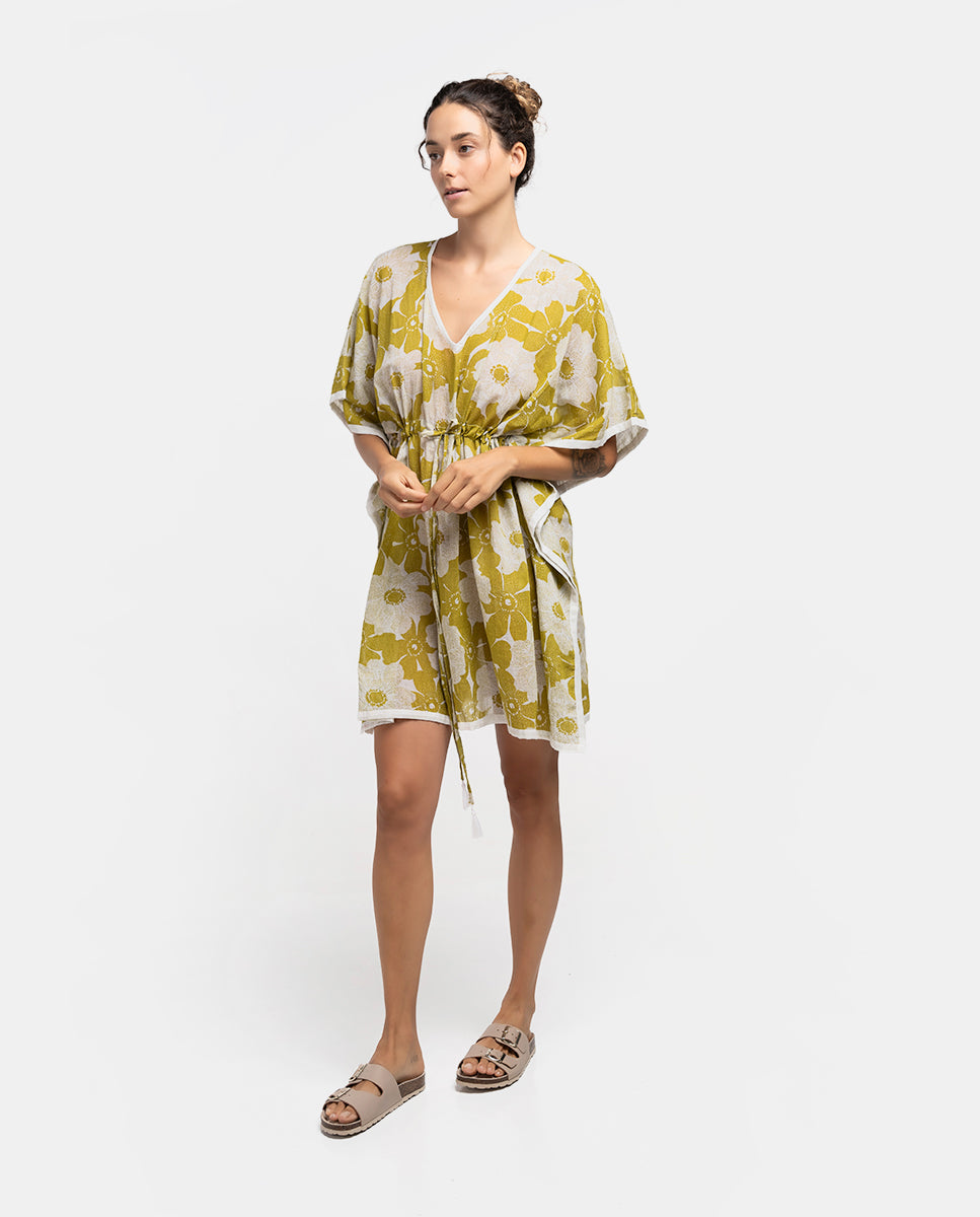 abbacino-caft-n-de-algod-n-blanco-y-verde-floral image 1