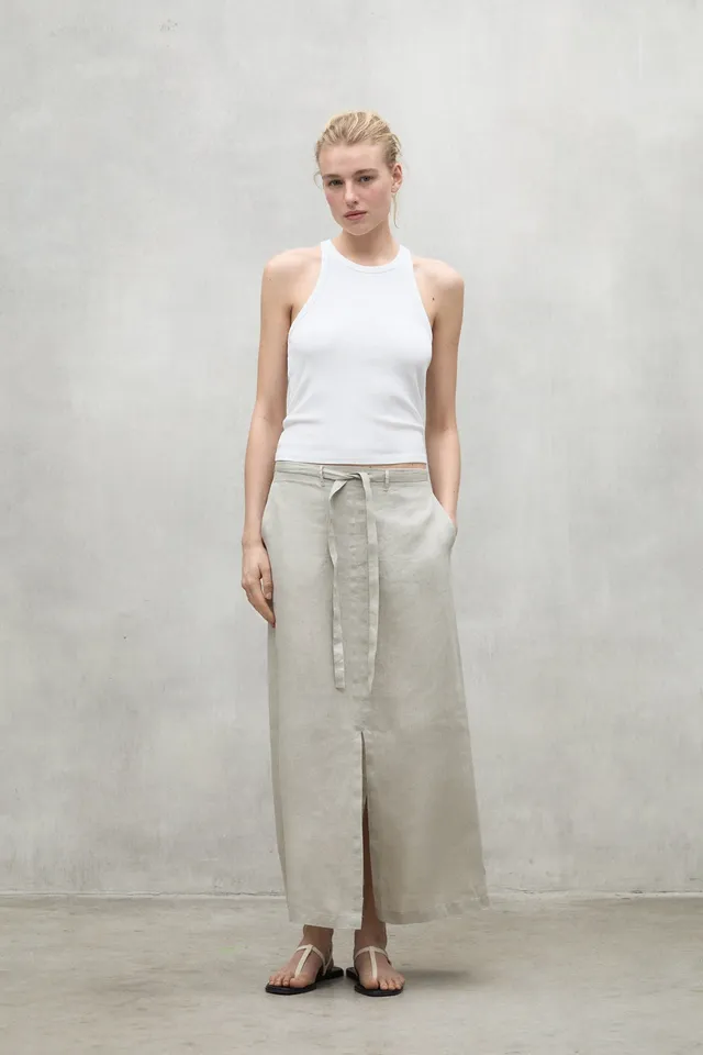 falda-ecoalf-lara-beige-de-lino-reciclado-para-mujer image 1