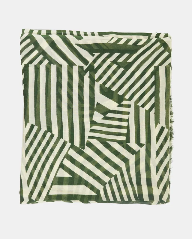 abbacino-pa-uelo-lana-estampado-lineal-blanco-verde image 1