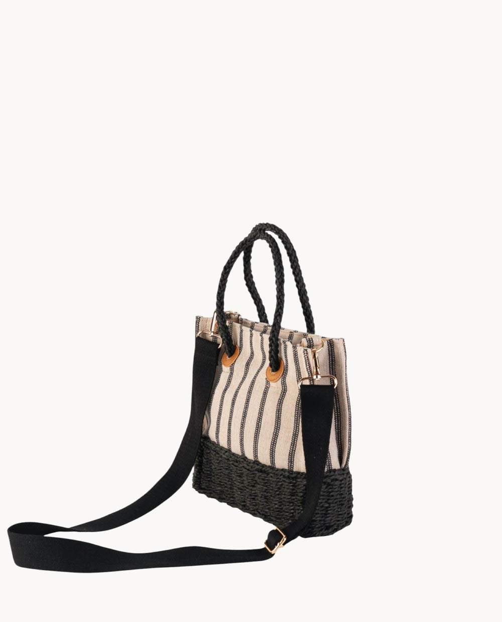 kbas-tote-peque-o-de-canvas-y-fibra-natural-con-cremallera-negro image 2