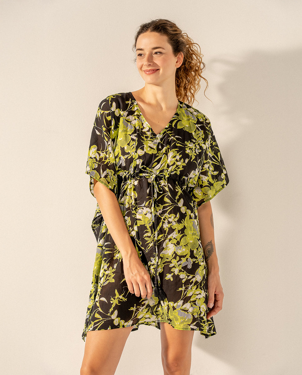 abbacino-caft-n-algod-n-floral-negro-talla-nica-playa image 3
