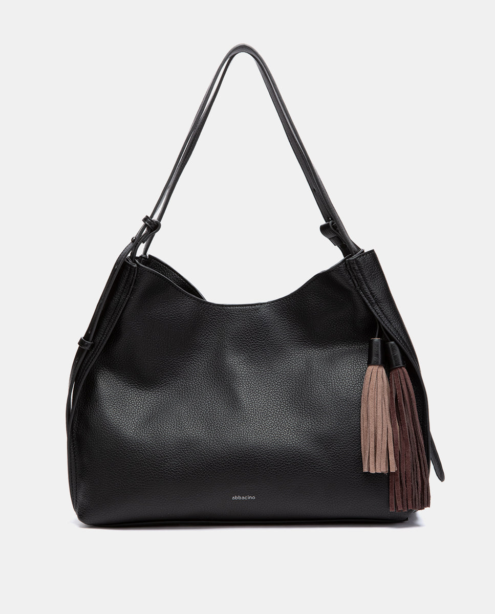 abbacino-bolso-hombro-negro-reciclado-con-borla image 1
