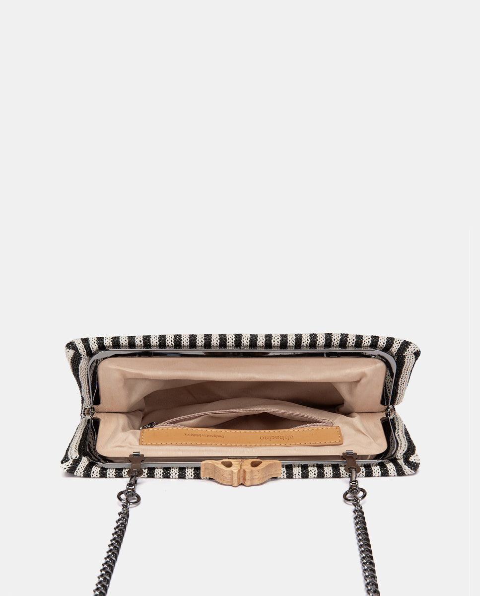 clutch-de-fiesta-abbacino-negro-a-rayas-cierre-de-boquilla-de-madera image 7