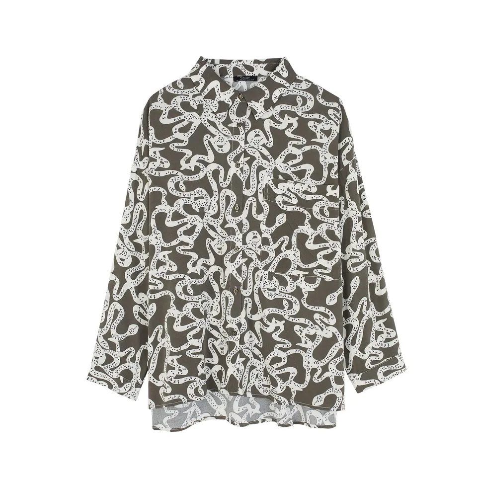 parfois-camisa-oversize-estampada-mujer-caqui image 1