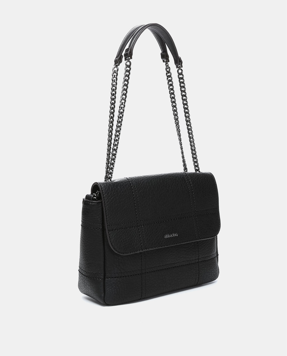 abbacino-bolso-de-hombro-negro-reciclado-minimalista-cuadros-bordados image 2
