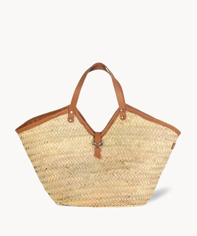 kbas-bolso-palma-natural-y-piel-color-cuero-capazo-grande-50x17x30-cm-con-asa-de image 1