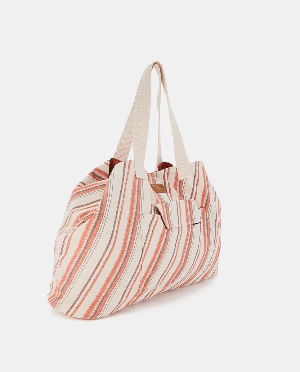 abbacino-bolsa-de-playa-algod-n-naranja-a-rayas-gran-capacidad image 2